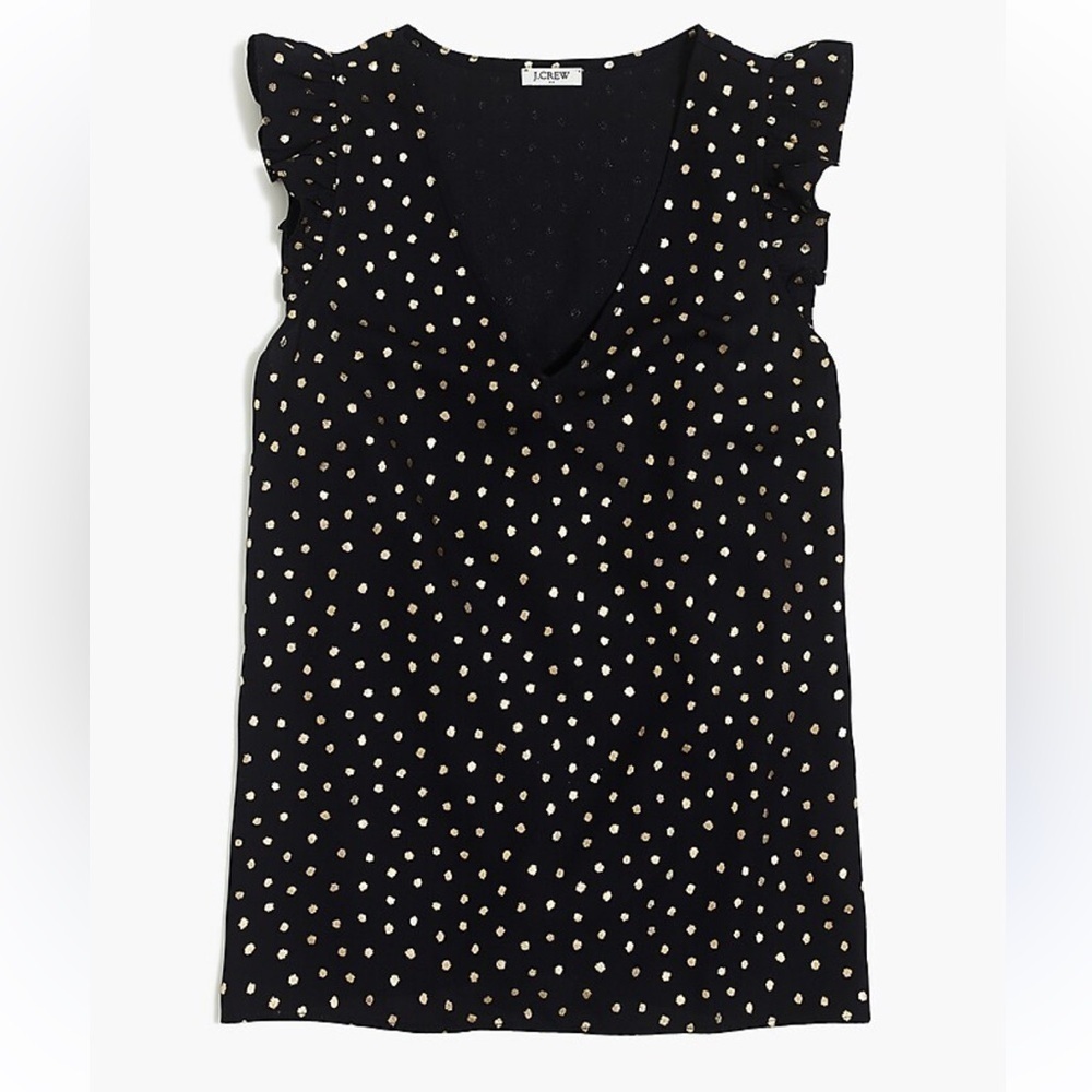 J Crew Black and Gold Ruffle Top